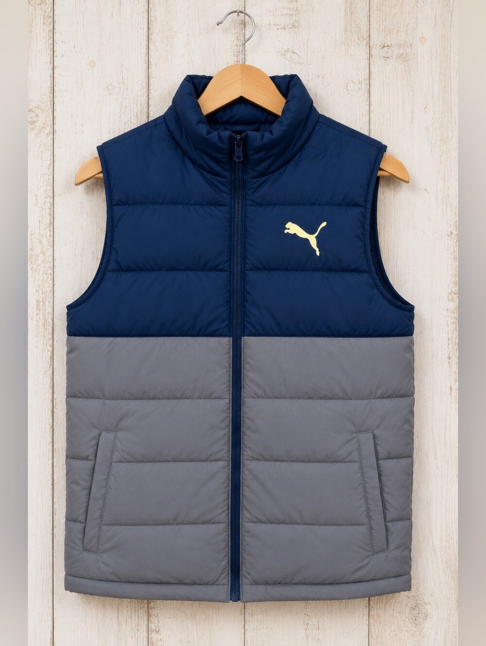 Puma Boys Puffer Vest Blue Gray Full Zip Sleeveless Youth M 10/12 NWT